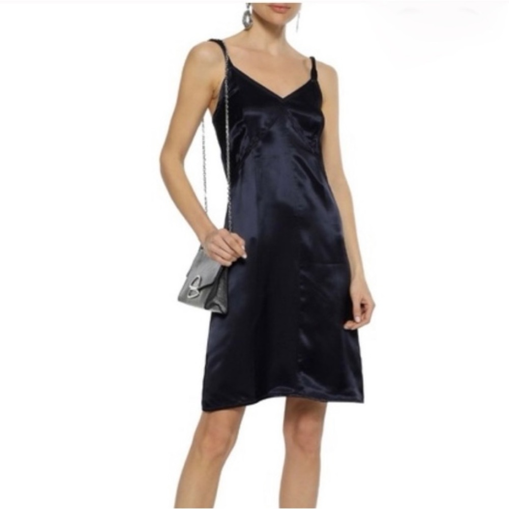 HELMUT LANG Silk Shiny Mini Slip Dress S Navy